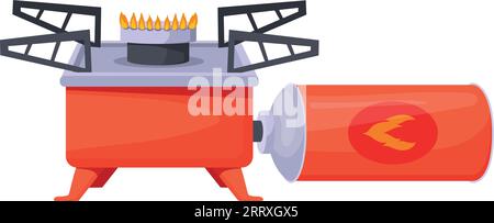 Poêle de camping. Icône de dessin animé de brûleur de gaz butane isolé sur fond blanc Illustration de Vecteur