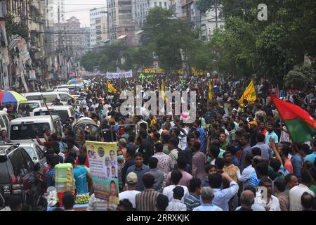 Dhaka, Bangladesh. 09 septembre 2023. Les militants du parti nationaliste du Bangladesh (BNP) participent à un rassemblement à Dhaka le 09 septembre 2023 pour exiger la démission du Premier ministre Sheikh Hasina et la tenue d'élections générales sous un gouvernement intérimaire neutre. Photo de Habibur Rahman/ABACAPRESS.COM crédit : Abaca Press/Alamy Live News Banque D'Images