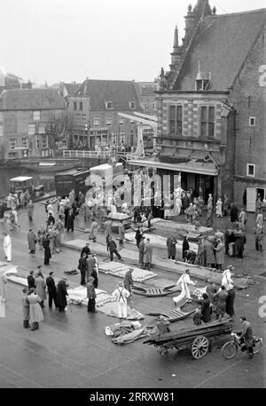 Blick auf den Käsemarkt, Alkmaar 1955. Vue sur le marché aux fromages, Alkmaar 1955. Banque D'Images