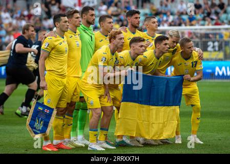 Wroclaw, Pologne. 09 septembre 2023. L'équipe nationale ukrainienne de football lors du match du Groupe C du Championnat d'Europe de l'UEFA 2024 entre l'Ukraine et l'Angleterre au Tarczynski Arena Wroclaw à Wroclaw, en Pologne, le 9 septembre 2023 (photo Andrew SURMA/ crédit : SIPA USA/Alamy Live News Banque D'Images