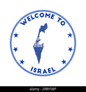 Bienvenue au cachet d'Israël. Timbre rond de pays grunge avec texture dans l'écran bleu du thème de couleur de la mort. Sceau Israël géométrique de style vintage. Illustration de Vecteur