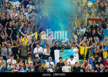 Wroclaw, Pologne. 09 septembre 2023. Les supporters ukrainiens lors du match du Groupe C du Championnat d'Europe de l'UEFA 2024 entre l'Ukraine et l'Angleterre au Tarczynski Arena Wroclaw à Wroclaw, en Pologne, le 9 septembre 2023 (photo Andrew SURMA/ crédit : SIPA USA/Alamy Live News Banque D'Images