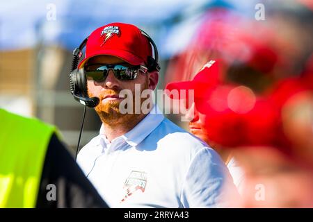 Francfort, Allemagne. 09 septembre 2023. ELF/ Playoff jeu : Berlin Thunder au Frankfurt Galaxy le 09. Septembre 2023, dans la PSD Bank Arena, Francfort-sur-le-main, Allemagne, entraîneur principal Johnny Schmuck/ Berlin Thunder Credit : Frank Baumert/Alamy Live News Banque D'Images