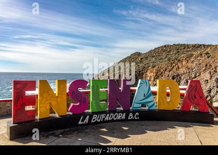 La Bufadora, Mexique, 9 septembre 2023 : affiche de la Bufadora qui est un geyser marin très visité à Ensenada dans l'état de Baja Californi Banque D'Images