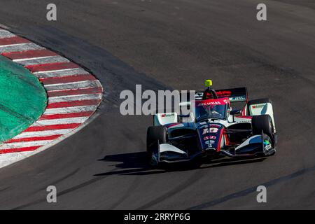 Monterey, Californie, États-Unis. 7 septembre 2023. DAVID MALUKAS (18), pilote de la série INDYCAR, de Chicago, Illinois, voyage dans les virages lors d'une séance d'essais pour le Grand Prix Firestone de Monterey au WeatherTech Raceway Laguna Seca à Monterey CA. (Image de crédit : © Riley S Bridges Grindstone Media/ASP) USAGE ÉDITORIAL SEULEMENT! Non destiné à UN USAGE commercial ! Banque D'Images