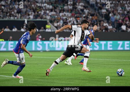 Wolfsburg, Allemagne. 10 septembre 2023. Football : internationaux, Allemagne - Japon, Volkswagen Arena. L'Emre allemand peut sur le ballon. REMARQUE IMPORTANTE : conformément aux règlements de la DFL Deutsche Fußball Liga et de la DFB Deutscher Fußball-Bund, il est interdit d'utiliser ou de faire utiliser des photographies prises dans le stade et/ou du match sous forme de séquences et/ou de séries de photos de type vidéo. Crédit : Federico Gambarini/dpa/Alamy Live News Banque D'Images