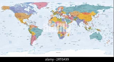 Carte du monde politique projection équirectangulaire Illustration de Vecteur