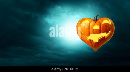 Halloween Spooky Halloween amour comme une citrouille sculptée en forme de coeur comme un jack o lanterne ou jack-o-lanterne comme un symbole pour datation d'automne ou l'automne Banque D'Images