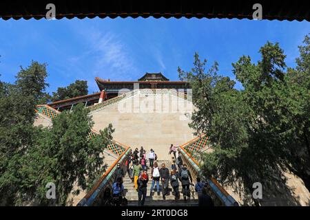 Pékin, Chine - 6 octobre 2020 : décor architectural du Pavillon bouddhiste dans le palais d'été, Pékin, Chine Banque D'Images