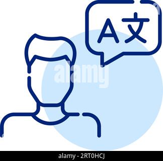 Services de reconnaissance vocale et de traduction. Avatar masculin avec bulle de parole. Icône Pixel Perfect Illustration de Vecteur