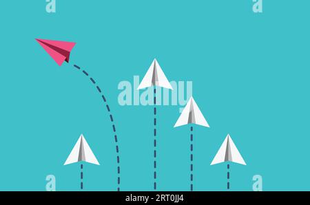 Avion rouge volant différent de leur groupe blanc d'avion. Pensez hors de la boîte ou pensez différemment concept Illustration de Vecteur