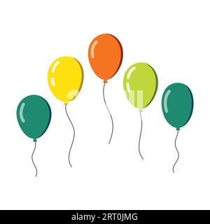 Ballon volant dans le style de dessin animé d'air. Ballon de couleur rouge, jaune et vert Illustration de Vecteur