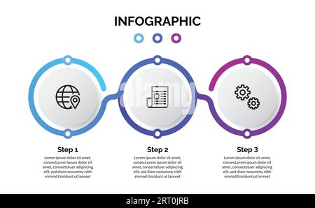 Modèle de conception infographique de processus Circle 3 étapes Illustration de Vecteur
