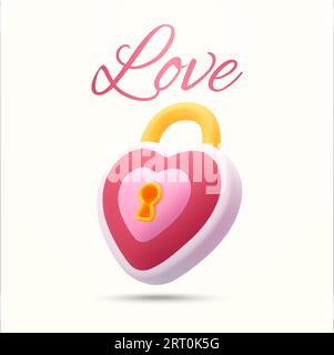 coeur rose 3d en icône de style serrure, isolé sur fond blanc. Amour moderne, Saint Valentin et symbole de couple. illustration vectorielle 3d. Illustration vectorielle Illustration de Vecteur