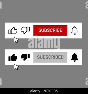 Bouton d'abonnement YouTube comme, n'aime pas et icônes de notification de cloche en ligne et style rempli Illustration de Vecteur