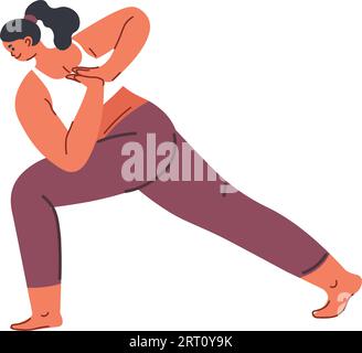 Personnage féminin faisant des poses de yoga et des asanas, équilibrant et renforçant le corps et les muscles. femme isolée en costume de sport debout immobile, étirant un Illustration de Vecteur