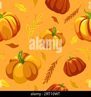 Imprimé d'automne, citrouilles et feuilles motif sans couture Illustration de Vecteur