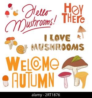 Ensemble d'automne de phrases de lettrage dessinées à la main. Illustration de Vecteur