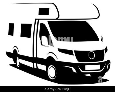 Illustration en noir et blanc d'un camping-car (VR) utilisé pour les voyages en famille et les vacances Banque D'Images