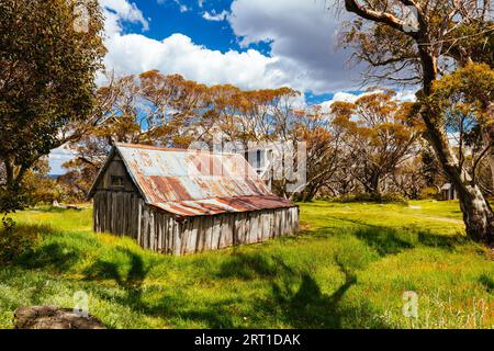 La hutte historique Wallace, qui est la plus ancienne cabane d'éleveurs de bétail restante près de Falls Creek dans les Alpes victoriennes, en Australie Banque D'Images