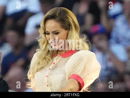 Adriana Karembeu lors de la coupe du monde 2023, poule Un match de rugby à XV entre la France et la Nouvelle-Zélande le 8 septembre 2023 au Stade de France à Saint-Denis près de Paris Banque D'Images