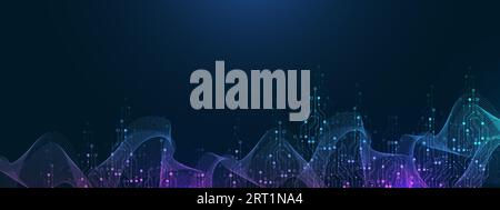 Concept de technologies quantiques. Apprentissage profond de l'intelligence artificielle. Conception de fond de texture de carte de circuit imprimé. Visualisation des algorithmes Big Data Illustration de Vecteur