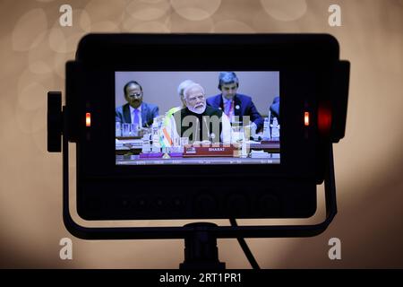 Le Premier ministre indien Narendra Modi assiste à la session finale du Sommet du G20 à New Delhi, en Inde. Date de la photo : dimanche 10 septembre 2023. Banque D'Images