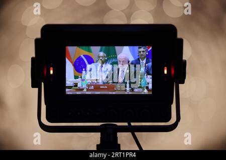 Le président du Brésil, Luiz Inacio Lula da Silva, assiste à la session finale du sommet du G20 à New Delhi, en Inde. Date de la photo : dimanche 10 septembre 2023. Banque D'Images