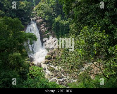 Chute d'eau abrupte dans la jungle tropicale indienne à Kerala, en Inde du Sud, le jour ensoleillé Banque D'Images