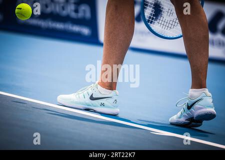 MELBOURNE, AUSTRALIE, le 14 JANVIER 2020 : Maria Sharapova (RUS) sert à Laura Siegemund (GER) dans le AgBioEn Kooyong Classic le jour 1 à Melbourne Banque D'Images