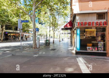 Melbourne, Australie, le 25 octobre 2020 : Bourke St à Melbourne est calme et vide pendant la pandémie de coronavirus et le confinement associé Banque D'Images