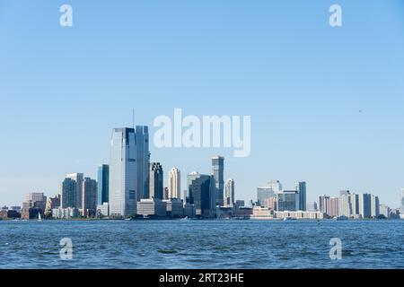 New York City, États-Unis, 19 septembre 2019 : horizon de Jersey City vu depuis Governors Island Banque D'Images