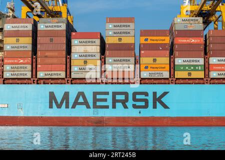 Bremerhaven, Geramny, 15 septembre 2020 : les navires porte-conteneurs Maersk au terminal à conteneurs EUROGATE Banque D'Images