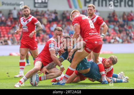 Eccles, Royaume-Uni. 10 septembre 2023. Paul Vaughan #10 de Warrington Wolves lâche le ballon à la ligne d'essai lors du match Betfred Super League Round 25 Salford Red Devils vs Warrington Wolves au stade AJ Bell, Eccles, Royaume-Uni, le 10 septembre 2023 (photo de Gareth Evans/News Images) à Eccles, Royaume-Uni le 9/10/2023. (Photo Gareth Evans/News Images/Sipa USA) crédit : SIPA USA/Alamy Live News Banque D'Images