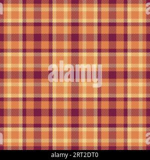 Vérifiez le vecteur sans couture du textile de fond tartan avec une texture de motif à carreaux en tissu dans les couleurs orange et rose. Illustration de Vecteur