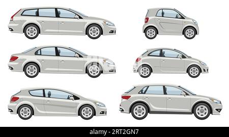 Voitures vectoriel set vue du côté, couleurs simples sans dégradés et effets. Véhicules isolés sur fond blanc Illustration de Vecteur