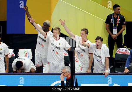 Pasay, Indonésie. 10 septembre 2023. Basket-ball, coupe du monde, Serbie - Allemagne, Knockout round, finale, jubilation sur le banc allemand. Crédit : Matthias Stickel/dpa/Alamy Live News Banque D'Images