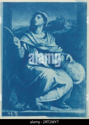 Impression cyanotype, reproduction photographique d'une peinture de Sainte Agnès de Rome dans la cathédrale de Pise, anonyme, d'après Andrea del Sarto, 1890 - 1905 Banque D'Images