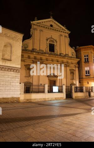 Evangelical-Augsburg Eglise de Saint Martin de nuit à Cracovie, Pologne Banque D'Images