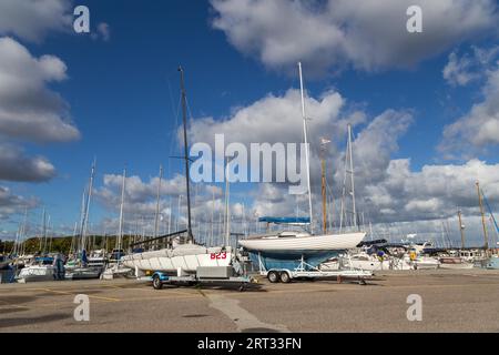 Copenhague, Danemark, 03 octobre 2018 : Voiliers ancrés au port de Kastrup Banque D'Images