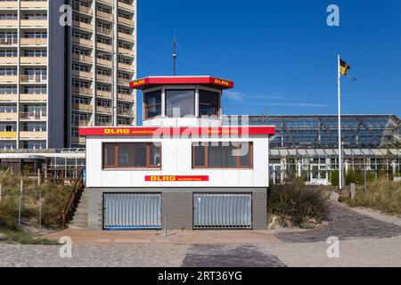 Fehmarn, Allemagne, 30 septembre 2018 : une cabane de sauveteurs à South Beach sur l'île de Fehmarn Banque D'Images