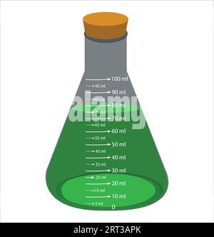 Fioles jaugées en verre pour produits chimiques de laboratoire. avec des liquides colorés dans des illustrations vectorielles réalistes. Verrerie de laboratoire avec produits chimiques. Scientifique Illustration de Vecteur