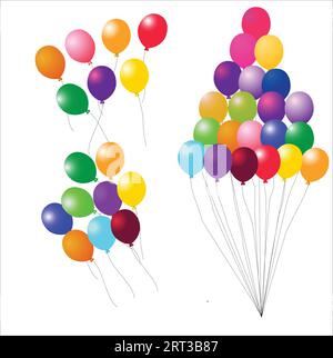 Ballons - éléments vectoriels colorés pour diverses fêtes et célébrations. Différentes compositions festives pour une fête d'enfant, un anniversaire ou un spécial Illustration de Vecteur