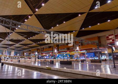 Saragosse, Espagne - 14 FÉVRIER 2022 : extérieur de la gare de Delicias, principal centre de transport public de la ville de Saragosse, Aragon, Espagne. Banque D'Images