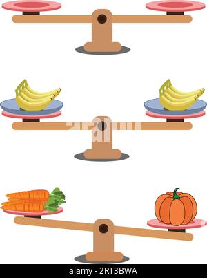 Comparaison du poids dans un style minimal de dessin animé, montrant une situation déséquilibrée avec équilibre sur une balançoire. Illustration vectorielle. Illustration de Vecteur