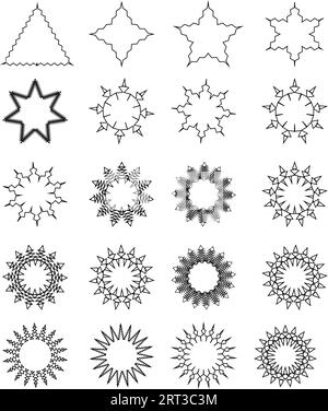 Jeu d'étoiles diffrent : actifs de couleur noire pour les étoiles de Noël, les célébrations de festivals, la conception de sites Web ou de jeux et les icônes d'applications. Formes de base vectorielles. stars rétro. Illustration de Vecteur