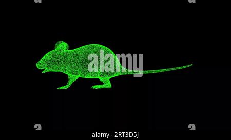 Souris 3D sur fond noir. Concept de petits animaux. Rongeurs et ravageurs. Toile de fond publicitaire d'entreprise. Pour titre, texte, présentation. animation 3d. Banque D'Images