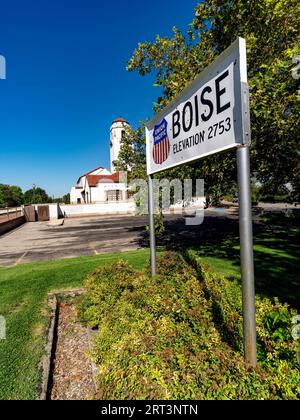 Dépôt de train emblématique à Boise Idaho avec signe Union Pacific Banque D'Images