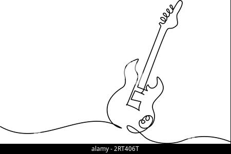 Instrument de musique guitare électrique. Dessin continu d'une ligne. Illustration vectorielle dessin de contour Illustration de Vecteur