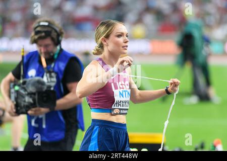 Budapest, Allemagne. 19 août 2023. Budapest, Hongrie, 19 août 2023 : Chari Hawkins (USA) lors de la compétition de lancer du poids Heptathlon lors des championnats du monde d'athlétisme 2023 au Centre National d'Athlétisme, à Budapest, Hongrie. (Sven Beyrich/SPP) crédit : SPP Sport Press photo. /Alamy Live News Banque D'Images